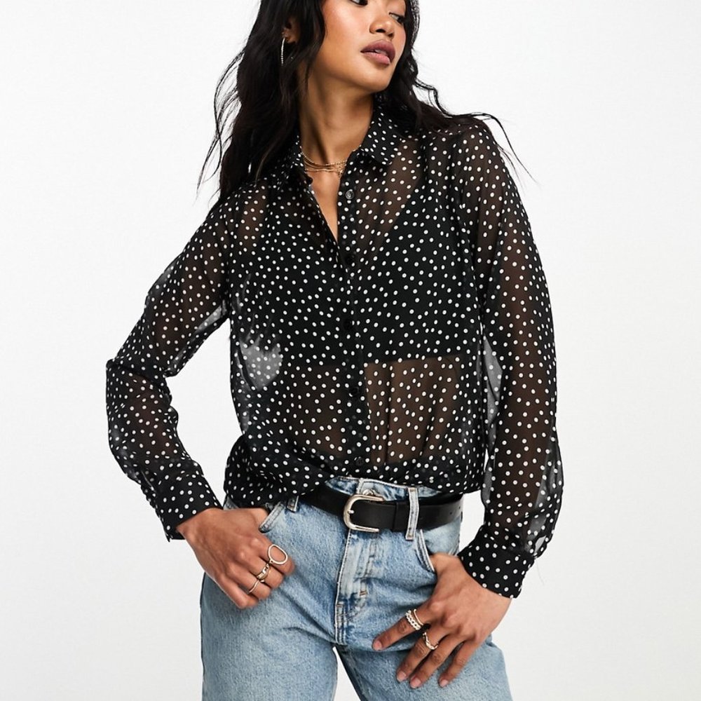 ASOS DESIGN long sleeve soft shirt in polka dot / NWOT/Size 6